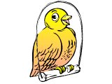 A canary in a cage, saying something
